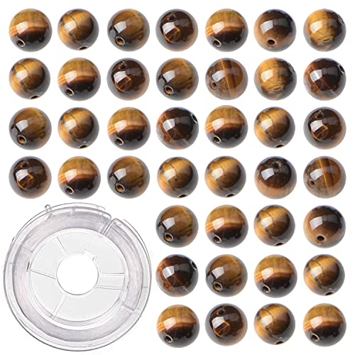 10 mm 80 Stück natürliche gelbe Tigeraugen-Edelsteine, runde lose Perlen zur Schmuckherstellung, mit Kristall-Stretchschnur von mkslksbhnxl