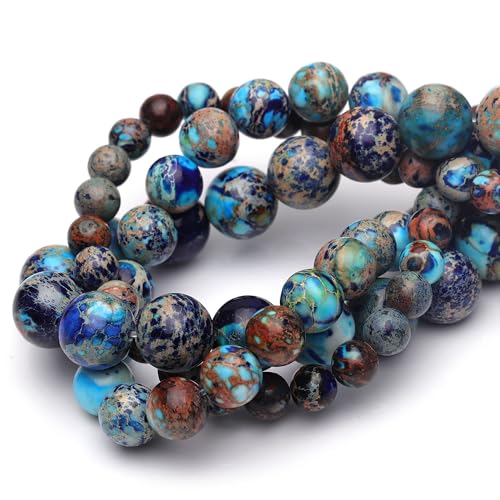 10 mm Natursteinperlen zur Schmuckherstellung, blauer imperialer Jaspis, poliert, glatt, rund, Edelsteinperlen für Armband, Halskette, 38,1 cm von mkslksbhnxl