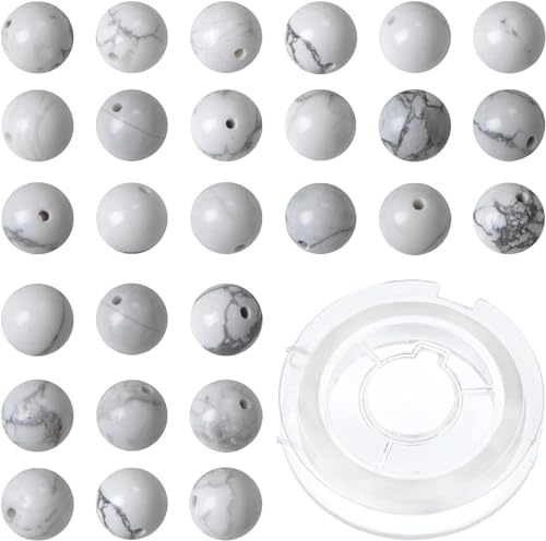 10 mm natürliche Howlith-Perlen, rund, mit 90 Stück, DIY-Schmuckherstellung, Uni (10 mm, 90 Stück, Howlith) von mkslksbhnxl