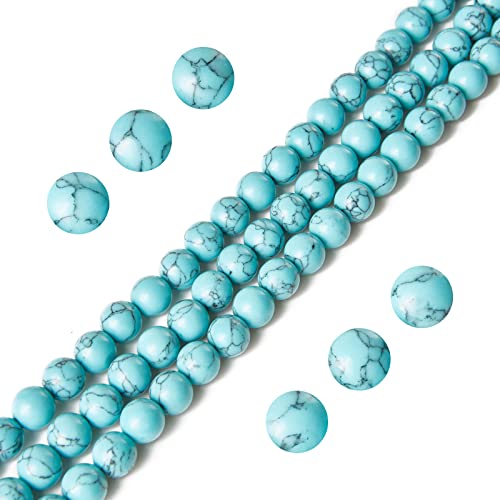 100 Stück 8 mm blaue Türkis-Perlen, natürliche Edelsteine, runde lose Perlen für Schmuckherstellung von mkslksbhnxl