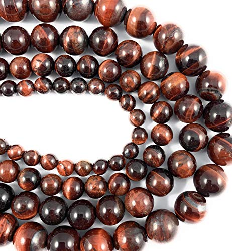 12 mm natürliche rote Tigerauge-Edelsteine, runde Perlen für Schmuckherstellung, 39,4 cm Strang von mkslksbhnxl