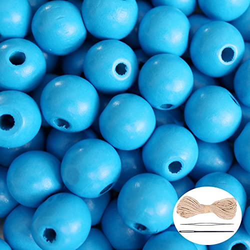 150 Stück blaue Holzperlen mit großem Loch, runde lose Perlen, natürliche Abstandshalter, Perlenzubehör für Bauernhaus, Perlen, Girlande, Halskette, Armband, Heimdekoration, 18 mm von mkslksbhnxl