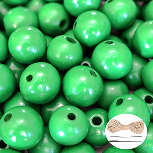 150 Stück grüne Holzperlen mit großem Loch, runde lose Perlen, natürliche Abstandshalter, Perlenzubehör für Bauernhaus, Perlen, Girlande, Halskette, Armband, Heimdekoration, 18 mm von mkslksbhnxl