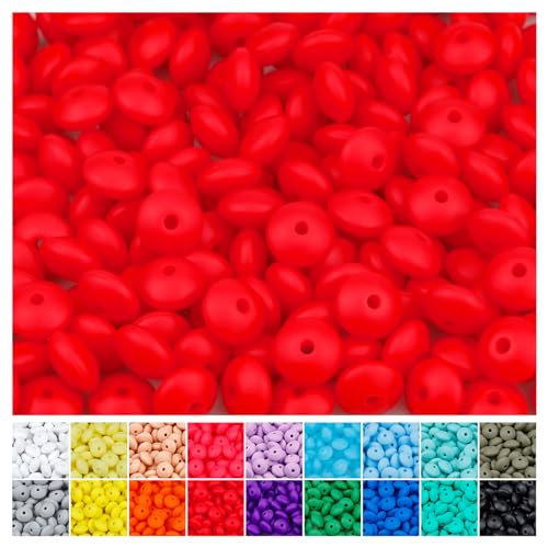 180 Stück Silikon-Linsenperlen, 12 mm, Abakus-Fokal-Perlen, lose Perlen für Armbänder, Halsketten, Handwerk, Stiftherstellung (Erdbeerrot) von mkslksbhnxl