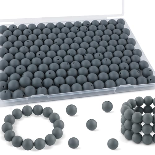 200 Stück Silikonperlen, 12 mm Silikonperlen für Schlüsselanhänger, Stifte, Armbänder, Halsketten, Bastelarbeiten (dunkelgrau) von mkslksbhnxl