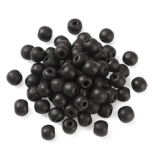 200 Stück gefärbte schwarze Holzperlen, 10 x 9 mm, runde Kugel-Abstandshalter, lose Perlen für DIY-Schmuckherstellung von mkslksbhnxl