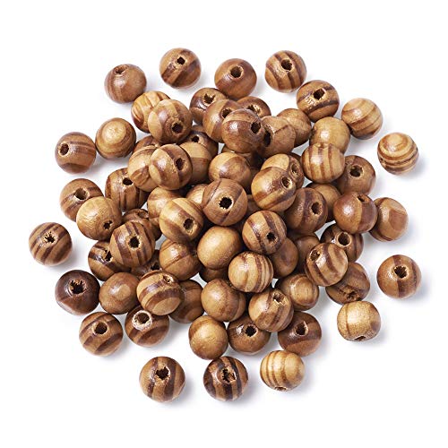 200 Stück natürliche Streifen, runde Holzperlen, 8 mm, lose Perlen für Schmuckherstellung, Loch: 2,5 mm von mkslksbhnxl