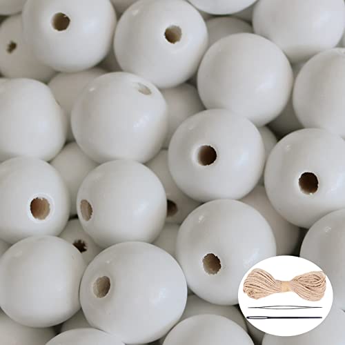 200 Stück weiße große runde Holzperlen mit Loch, 16 mm, lose Perlen mit 10 m Hanfseil für DIY-Schmuckherstellung 200 Stück weiße große runde Holzperlen mit Loch, 16 mm, lose Perlen mit 10 m Hanfseil für DIY-Schmuckherstellung von mkslksbhnxl