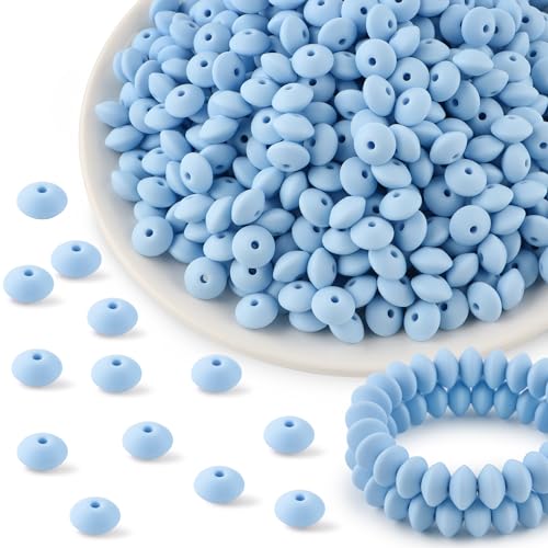 300 Stück 12 mm Silikon-Linsenperlen, Silikon-Abstandshalter für Halskette, Armband, Schlüsselanhänger, Stifte, Basteln (Pastellblau) von mkslksbhnxl