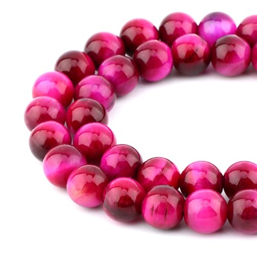 36 Stück runde lose Steinperlen, Edelstein-Abstandshalter für Charm-DIY-Schmuckherstellung, 39,4 cm pro Strang, 10 mm (Magenta-Tigerauge, 10 mm) von mkslksbhnxl