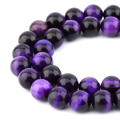 36 Stück runde lose Steinperlen, Edelstein-Abstandshalter für Charms, DIY-Schmuckherstellung, 39,4 cm pro Strang, 10 mm (violettes Tigerauge, 10 mm) von mkslksbhnxl