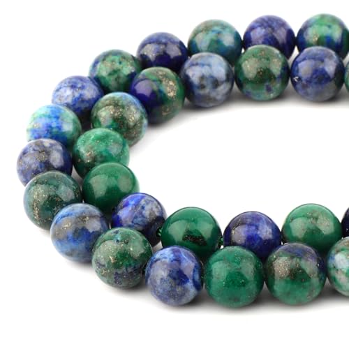 45 Stück echte runde lose Steinperlen Edelstein-Abstandshalter für Charm-DIY-Schmuckherstellung, 39,4 cm pro Strang, 8 mm (Lapislazuli-Chrysokoll, 8 mm) von mkslksbhnxl
