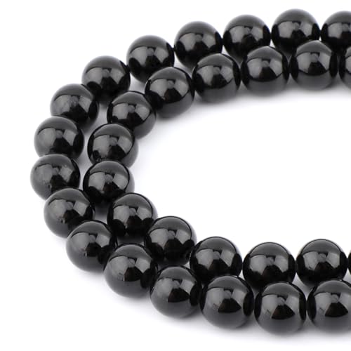 45 Stück natürliche, echte, runde lose Steinperlen, Edelstein-Abstandshalter für Charms, DIY-Schmuckherstellung, 39,4 cm pro Strang, 8 mm (schwarzer Turmalin, 8 mm) von mkslksbhnxl
