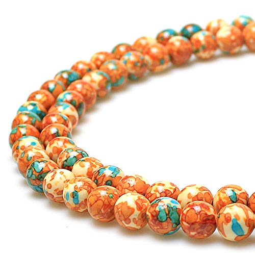 5A glatte runde Regenblumensteine, Perlen, DIY-Armband, Schmuckherstellung, 38,1 cm (15 Zoll), Orange-Grau von mkslksbhnxl