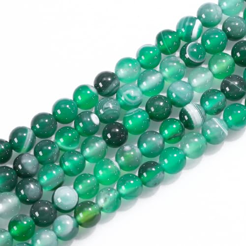 6 mm große natürliche Edelsteine, rund, grün gestreift, Achat, lose Perlen für Schmuckherstellung, Armbänder, Halsketten, Ohrringe, Kunsthandwerk (60–62 Stück/Strang) von mkslksbhnxl