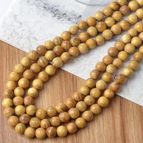 6 mm natürliche Holzperlen, rund, lose Perlen, Schmuckherstellung, mit Faden, 200 Stück (goldenes Holz, 6 mm) von mkslksbhnxl