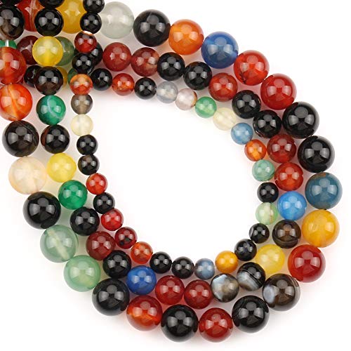 6 mm natürliche mehrfarbige Achat-Perlen zur Schmuckherstellung, runde lose Edelsteine, 1 Strang, 38,1 cm (60–63 Stück) von mkslksbhnxl