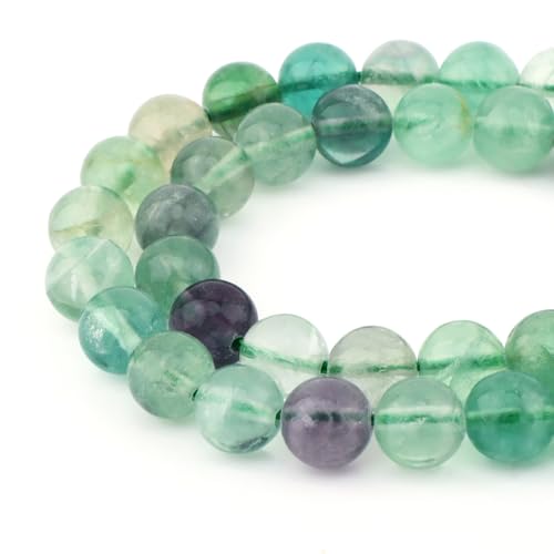 60 Stück natürliche, echte, runde lose Steinperlen, Edelstein-Abstandshalter für Charms, DIY-Schmuckherstellung, 39,4 cm pro Strang, 6 mm (bunter Fluorit, 6 mm) von mkslksbhnxl