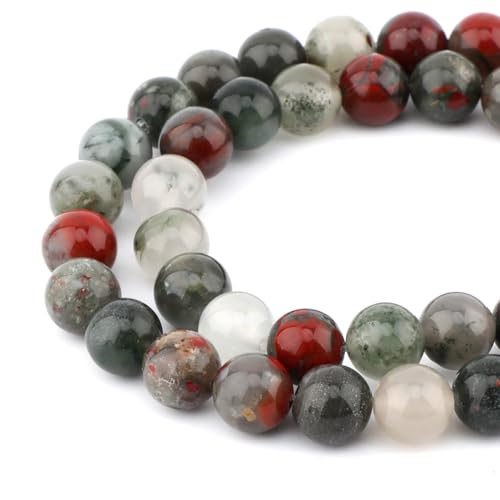 60 Stück natürliche echte runde lose Steinperlen Edelstein-Abstandshalter für Charm-DIY-Schmuckherstellung, 39,4 cm pro Strang, 6 mm (Blutstein, 6 mm) von mkslksbhnxl