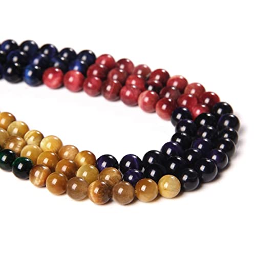 7 Chakra-Perlen aus Naturstein, rund, Tigerauge, gemischte Farben, zum Selbermachen, glatte Energieheilungsperlen, Edelstein für Schmuckherstellung, 10 mm von mkslksbhnxl