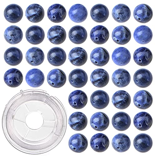 8 mm, 100 Stück natürliche blaue Sodalith-Edelsteine, runde lose Perlen für Schmuckherstellung, mit Kristall-Stretchkordel von mkslksbhnxl