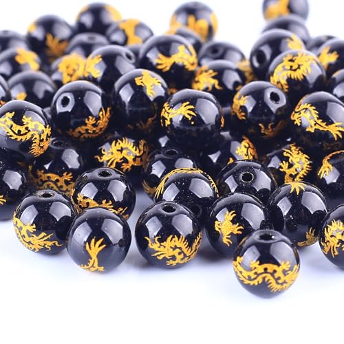 Drachenperlen aus schwarzem Achat, rund, glatt, lose Perlen für Schmuckherstellung, Armband, Halskette, 38,1 cm, schwarzer Achat, Drache, 8 mm Drachenperlen aus schwarzem Achat, rund, glatt, lose Perlen für Schmuckherstellung, Armband, Halskette, 38,1 cm, schwarzer Achat, Drache, 8 mm von mkslksbhnxl
