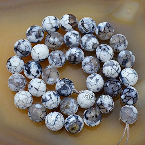 Facettierte Feuerachat-Edelstein, rund, lose Perlen, 39,4 cm Strang (10 mm, weißer Feuerachat) von mkslksbhnxl