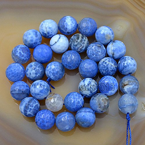 Facettierte Feuerachat-Edelstein, rund, lose Perlen, 39,4 cm Strang (12 mm, Aquamarin-Feuerachat) von mkslksbhnxl