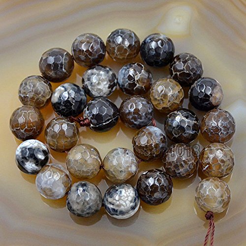 Facettierte Feuerachat-Edelstein, rund, lose Perlen, 39,4 cm Strang (14 mm, Kaffee-Feuerachat) von mkslksbhnxl