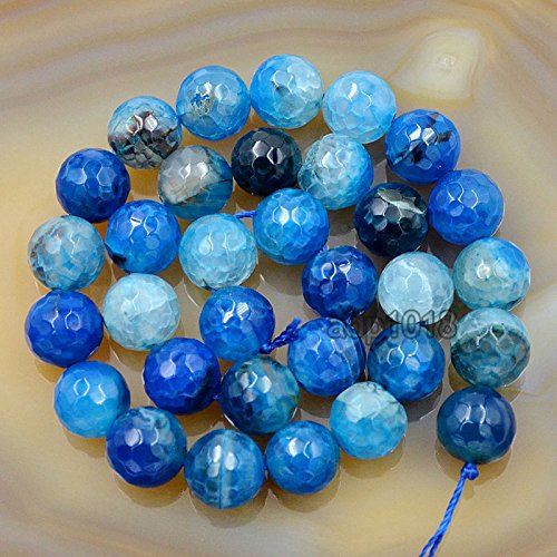 Facettierte Feuerachat-Edelstein, rund, lose Perlen, 39,4 cm Strang (14 mm, blauer Feuerachat) von mkslksbhnxl