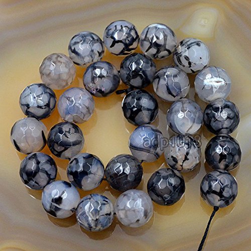 Facettierte Feuerachat-Edelstein, rund, lose Perlen, 39,4 cm Strang (14 mm, schwarzer Feuerachat) von mkslksbhnxl