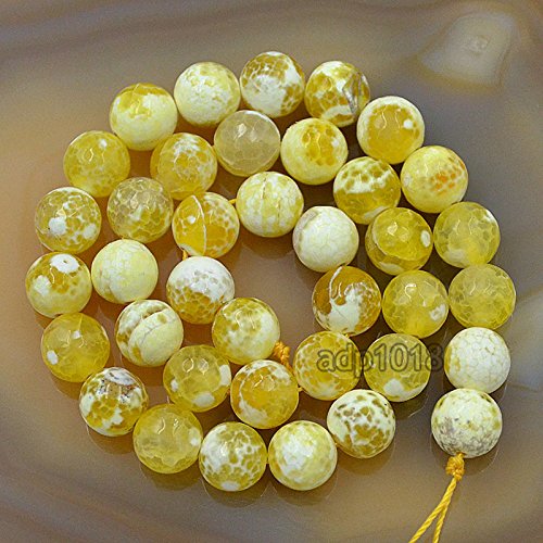 Facettierter Feuerachat-Edelstein, rund, lose Perlen, 39,4 cm Strang (10 mm, gelber Feuerachat) von mkslksbhnxl