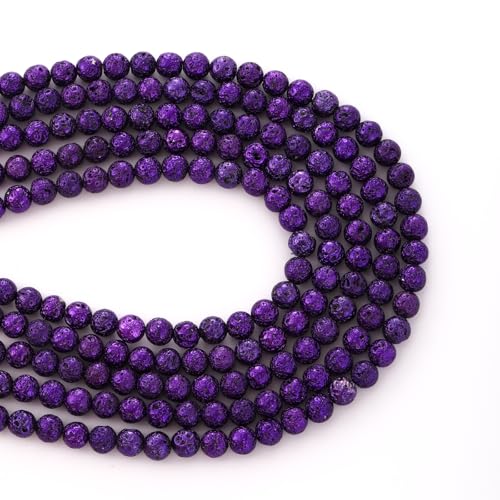 Galvanisierte, runde Lavastein-Perlen, Edelstein, Vulkan-Perlen, lose Perlen, DIY, für Schmuck- und Armbandherstellung, 8 mm, Violett von mkslksbhnxl