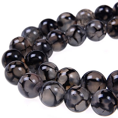 Glatte runde Form, natürliche Edelsteinperlen, lose Perlen für 1 Strang pro Beutel, ca. 39,4 cm, 48–50 Stück, Schmuckherstellung (8 mm, schwarz-weißer Drachen-Design-Achat) von mkslksbhnxl
