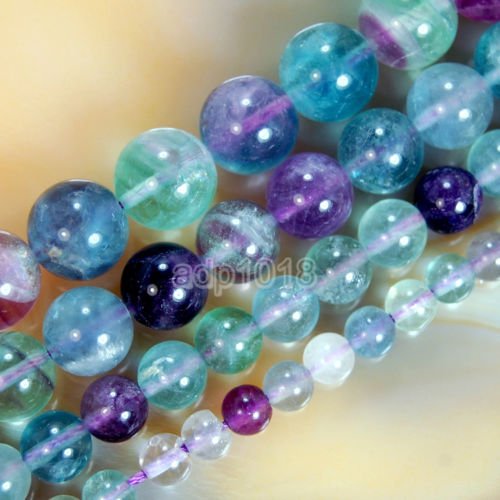 Großhandel glatte natürliche Edelsteine, rund, lose Perlen, 38,1 cm, 4 mm, 6 mm, 8 mm, 10 mm, 12 mm (8 mm, bunter Fluorit) von mkslksbhnxl