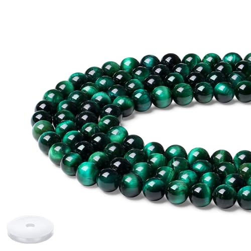 Grüne Tigerauge-Perlen – 60 Stück Kristallperlen, 8 mm runde Steine für Armband, Halskette und DIY-Ohrringe von mkslksbhnxl