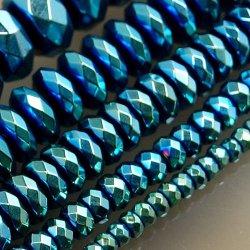 Häma-Edelstein-Perlen, glatt oder facettiert, Rondelle, 40,6 cm, 3 mm, 4 mm, 6 mm, 8 mm, 10 mm (2 x 3 mm, Metallic-Gelb-Grün, 52 facettierte)) von mkslksbhnxl