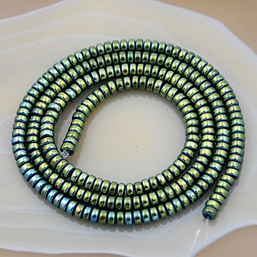 Häma-Edelstein-Perlen, glatt oder facettiert, Rondelle, 40,6 cm, 3 mm, 4 mm, 6 mm, 8 mm, 10 mm (2 x 3 mm, Metallic-Gelbgrün) von mkslksbhnxl