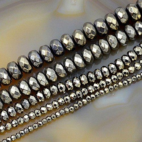 Häma-Edelstein-Perlen, glatt oder facettiert, Rondelle, 40,6 cm, 3 mm, 4 mm, 6 mm, 8 mm, 10 mm (2 x 3 mm, Pyrit-Häma (112 facettiert) von mkslksbhnxl