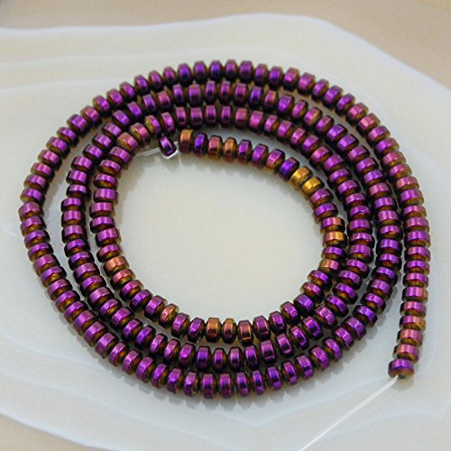 Häma-Edelstein-Perlen, glatte oder facettierte Rondelle, 4 mm, 6 mm, 8 mm, 10 mm (2 x 3 mm, Metallic-Lila) von mkslksbhnxl