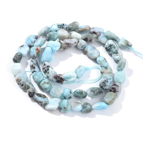 Larimar Kieselsteine, oval, frei, Trommelstein, 6–8 mm, lose Perlen, ca. 39,4 cm, für DIY-Schmuckherstellung von mkslksbhnxl