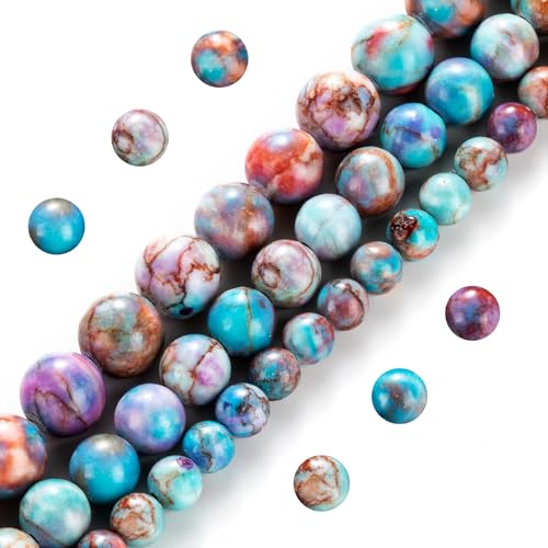 Natürliche Edelstein-Jaspisperlen zur Schmuckherstellung, 6 mm, rund, blau, lila, orange, imperial, poliert, echte Steinperlen für Armband, Halskette von mkslksbhnxl