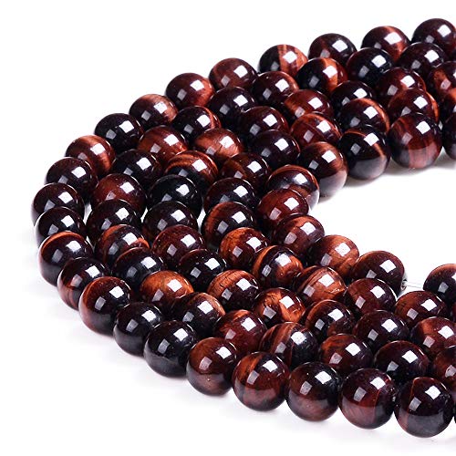 Natürliche Edelsteine, lose Perlen, glatt, rund, ca. 38,1 cm, DIY-Armband, Halskette zur Schmuckherstellung (10 mm, rotes Tigerauge) von mkslksbhnxl