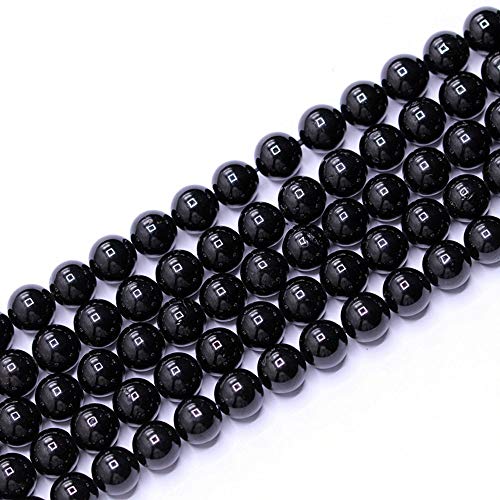 Natürliche Edelsteine, lose Perlen, glatt, rund, ca. 38,1 cm, DIY-Armband, Halskette zur Schmuckherstellung (10 mm, schwarzer Turmalin) von mkslksbhnxl