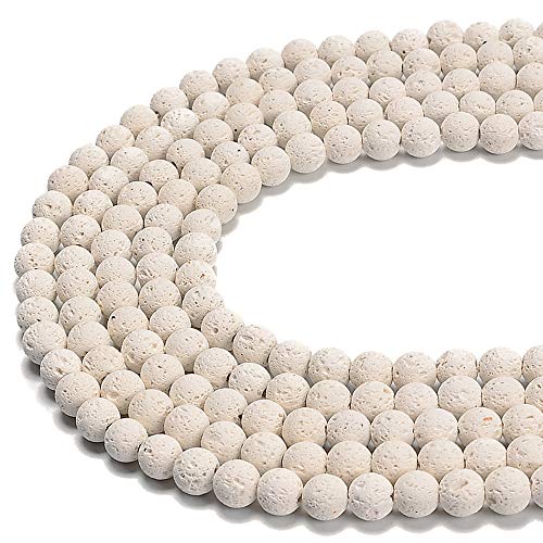 Natürliche Edelsteine, lose Perlen, glatt, rund, ca. 38,1 cm, DIY-Armband, Halskette zur Schmuckherstellung (10 mm, weiße Lava) von mkslksbhnxl