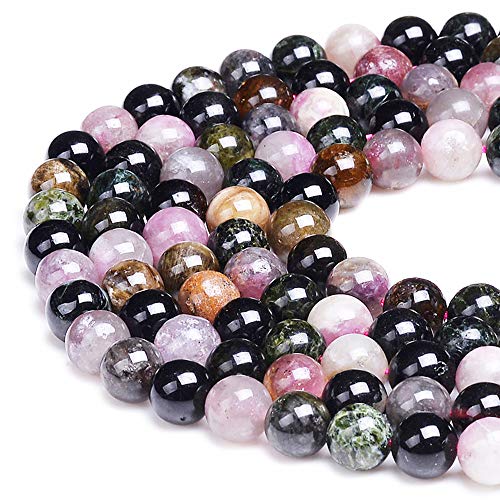Natürliche Edelsteine, lose Perlen, glatt, rund, ca. 38,1 cm, DIY-Armband, Halskette zur Schmuckherstellung (8 mm, mehrfarbiger Turmalin) von mkslksbhnxl