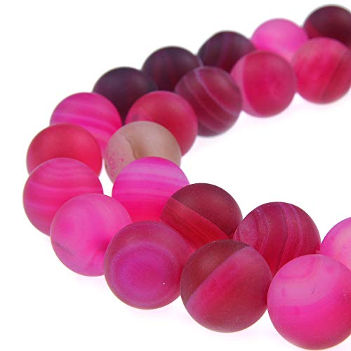 Natürliche Edelsteine, lose Perlen, matt, ca. 39,4 cm, DIY-Armband, Halskette für Schmuckherstellung (6 mm, mattes Fuchsia-Streifen-Achat) von mkslksbhnxl