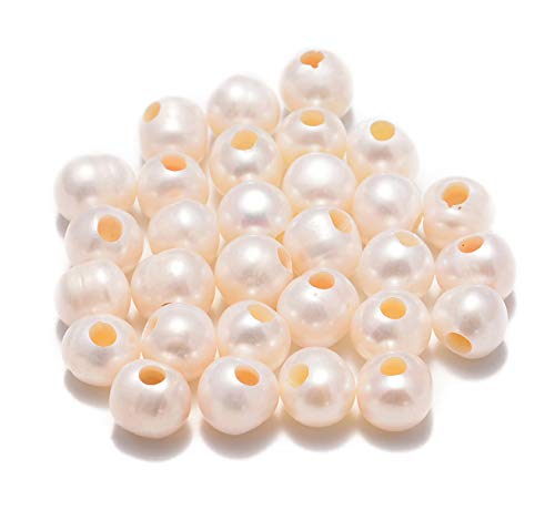 Natürliche Edelsteinperlen, 10 mm, rund, lose Perlen, großes Loch, 2 mm, 30 Stück (weiße Perle) von mkslksbhnxl