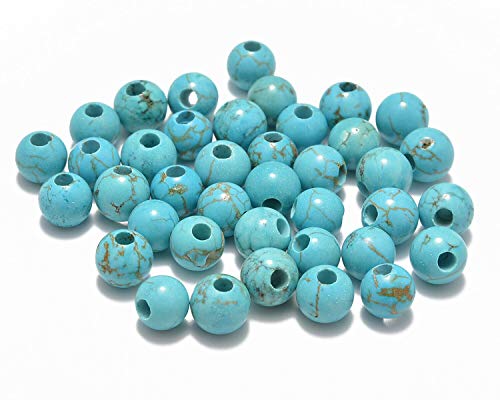 Natürliche Edelsteinperlen, 8 mm, rund, lose Perlen, großes Loch, 2,5 mm, 40 Stück (Blau-Türkis) von mkslksbhnxl