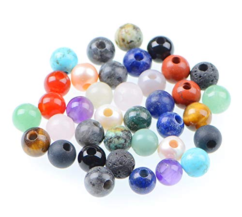 Natürliche Edelsteinperlen, 8 mm, rund, lose Perlen, großes Loch, 2,5 mm, 40 Stück (gemischte Farben) von mkslksbhnxl
